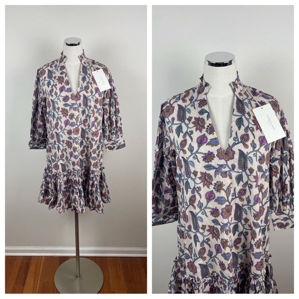 Elizabeth James The Label Tan Pink Blue Floral Paisley Dress New Women Small